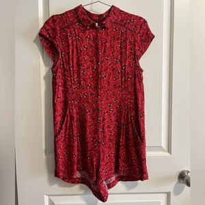 Red Free People Button Down Romper